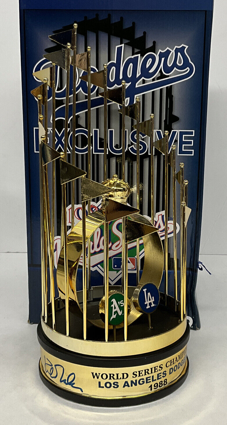 OREL HERSHISER KIRK GIBSON SIGNED DODGERS 12" 88 WORLD SERIES TROPHY PSA 9A20776