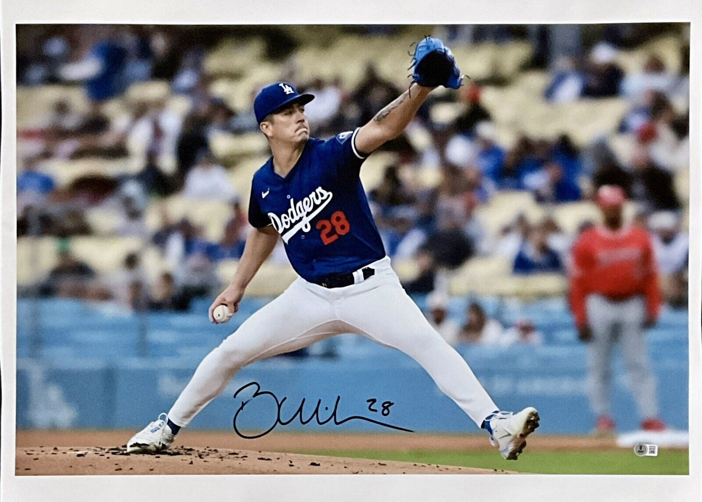 BOBBY MILLER DODGERS SIGNED 20X30 PITCHING VS ANGELS CANVAS PRINT BAS 1W826404