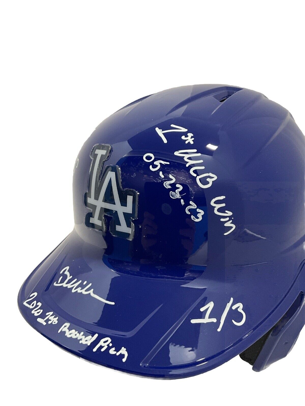 1/3 BOBBY MILLER SIGNED DODGERS FULL HELMET "MLB DEBUT, 1ST WIN, 1ST PICK" PSA