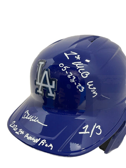 1/3 BOBBY MILLER SIGNED DODGERS FULL HELMET "MLB DEBUT, 1ST WIN, 1ST PICK" PSA