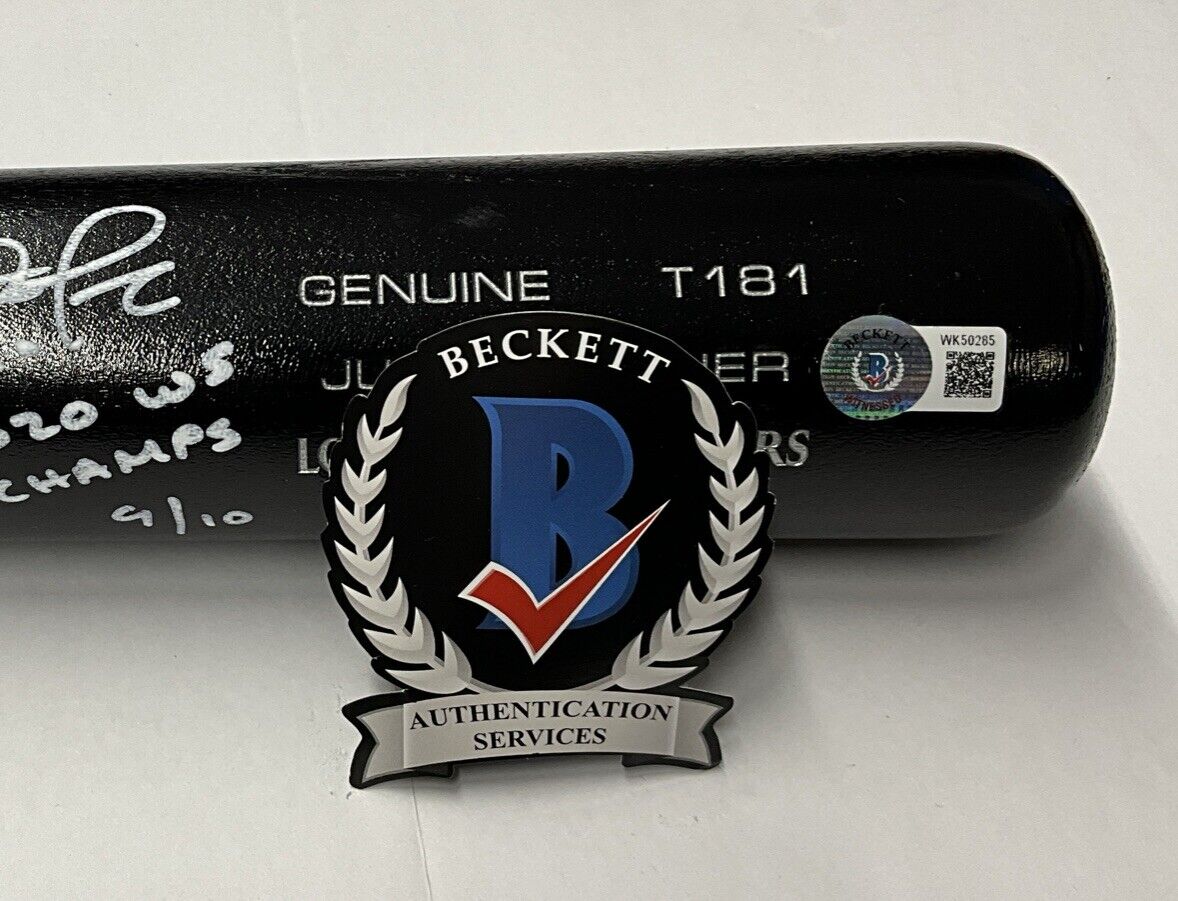 9/10 W JUSTIN TURNER DODGERS SIGNED LOUISVILLE SLUGGER BAT "2020 WS CHAMPS" BAS