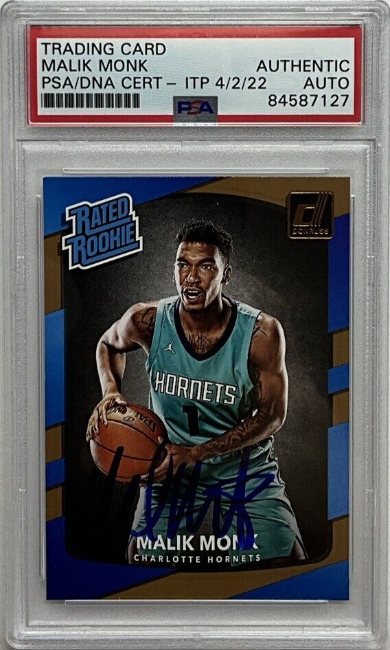 MALIK MONK SIGNED HORNETS PANINI DONRUSS #190 RC PSA SLABBED 84587127