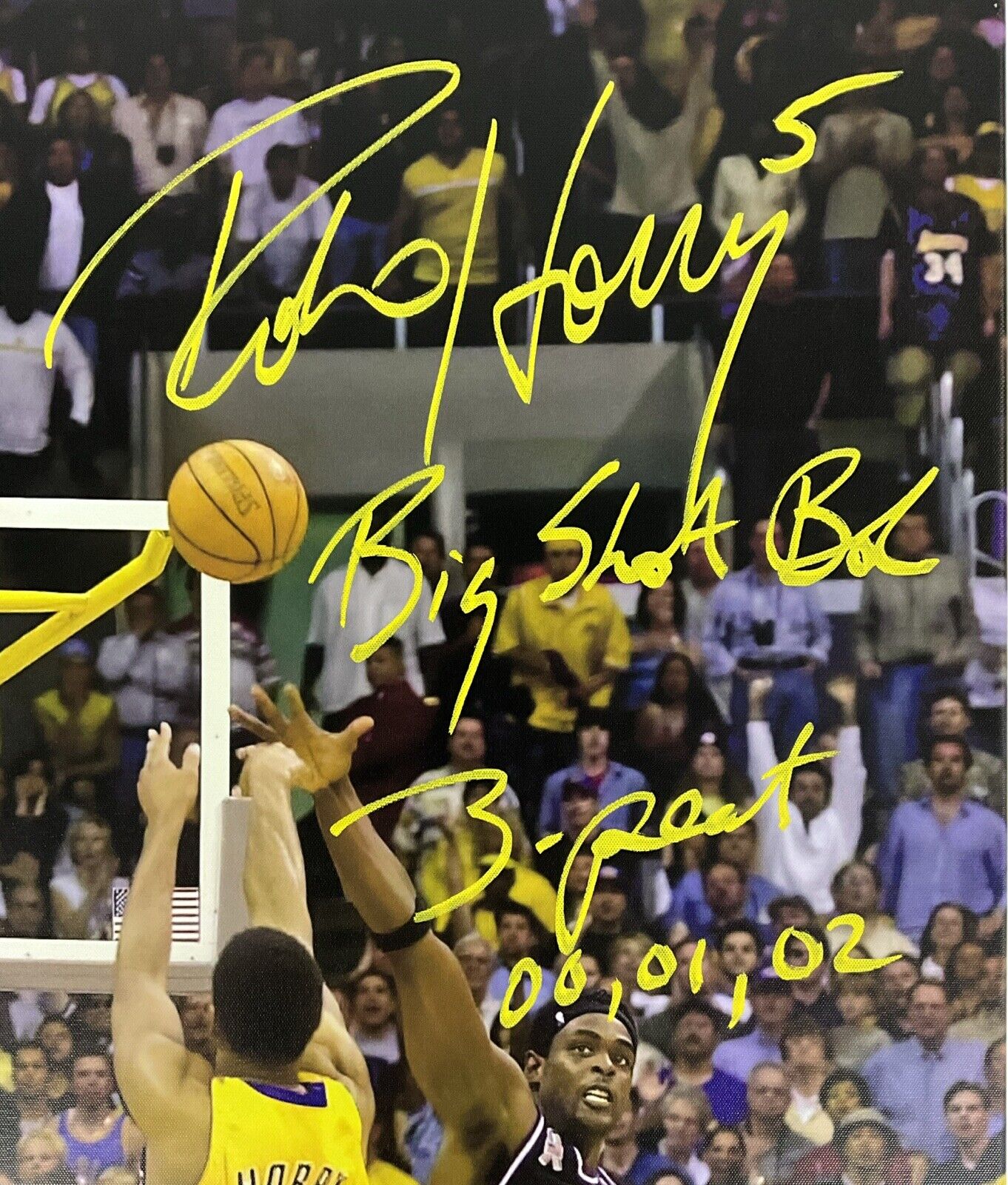 ROBERT HORRY LAKERS SIGNED 24X36 STRETCHED CANVAS 2 INSCRIPTIONS BAS W128323