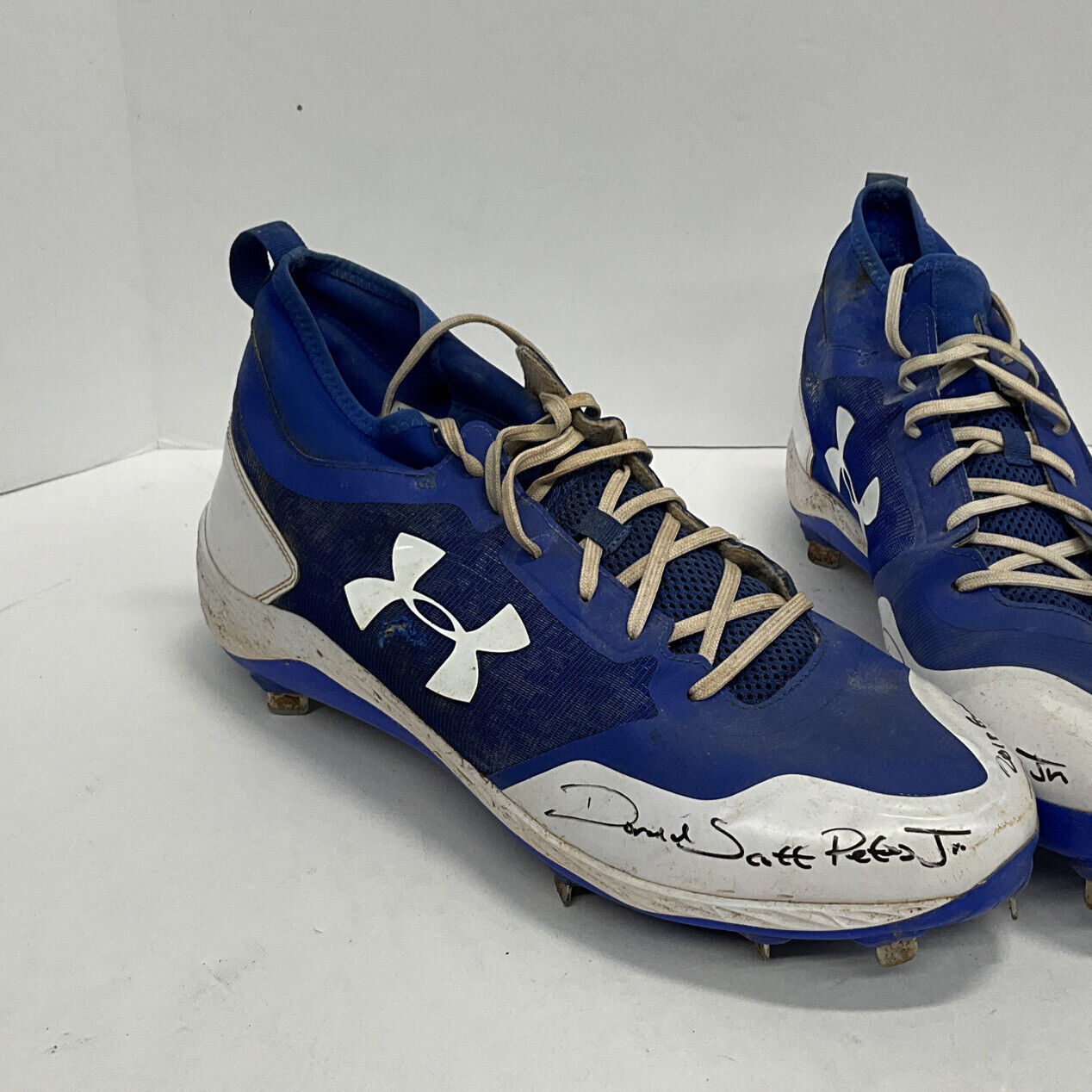 DJ PETERS DODGERS TIGERS FULL NAME SIGNED GAME USED CLEATS PSA 8A57202/ 03