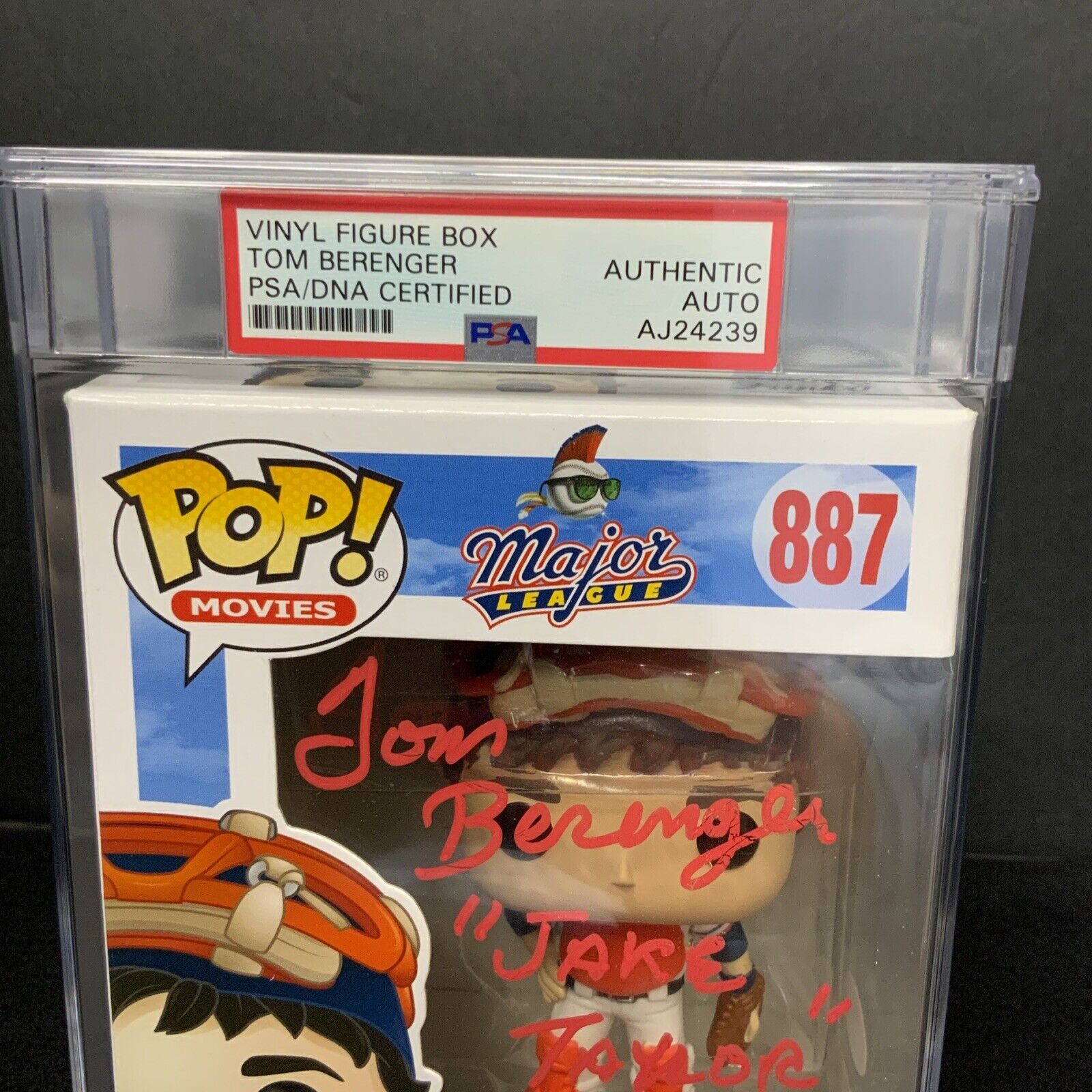 TOM BERENGER SIGNED "JAKE TAYLOR" MAJOR LEAGUE FUNKO POP SLABBED  PSA AJ24239