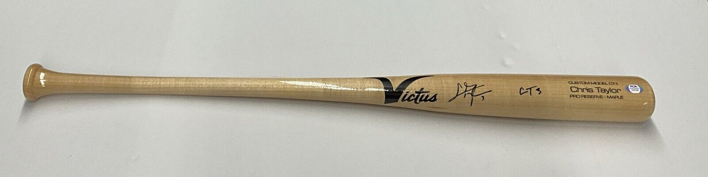 CHRIS TAYLOR DODGERS SIGNED VICTUS MODEL BLONDE BAT "CT3" INSCRIPT PSA 1C01220