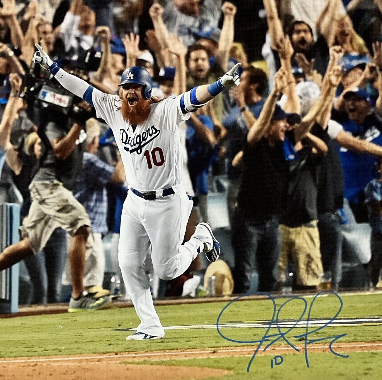 JUSTIN TURNER DODGERS SIGNED 22X27 2017 NLCS WALKOFF HOME RUN CANVAS PSA 9A99837
