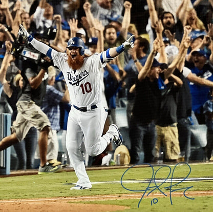 JUSTIN TURNER DODGERS SIGNED 22X27 2017 NLCS WALKOFF HOME RUN CANVAS PSA 9A99837