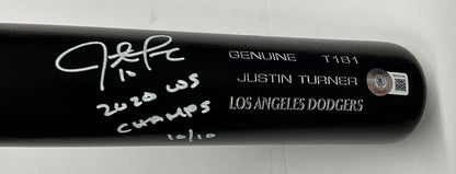 10/10 W JUSTIN TURNER DODGERS SIGNED LOUISVILLE SLUGGER BAT "2020 WS CHAMPS" BAS