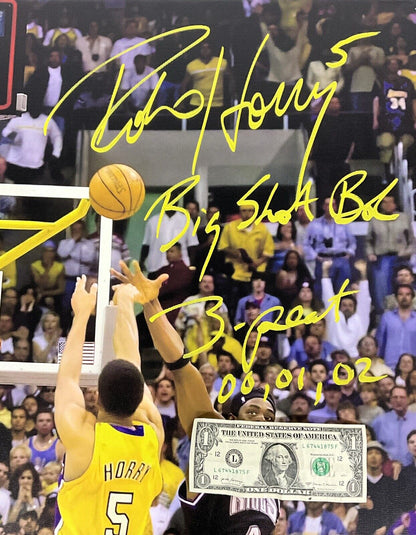 ROBERT HORRY LAKERS SIGNED 24X36 STRETCHED CANVAS 2 INSCRIPTIONS BAS W128323