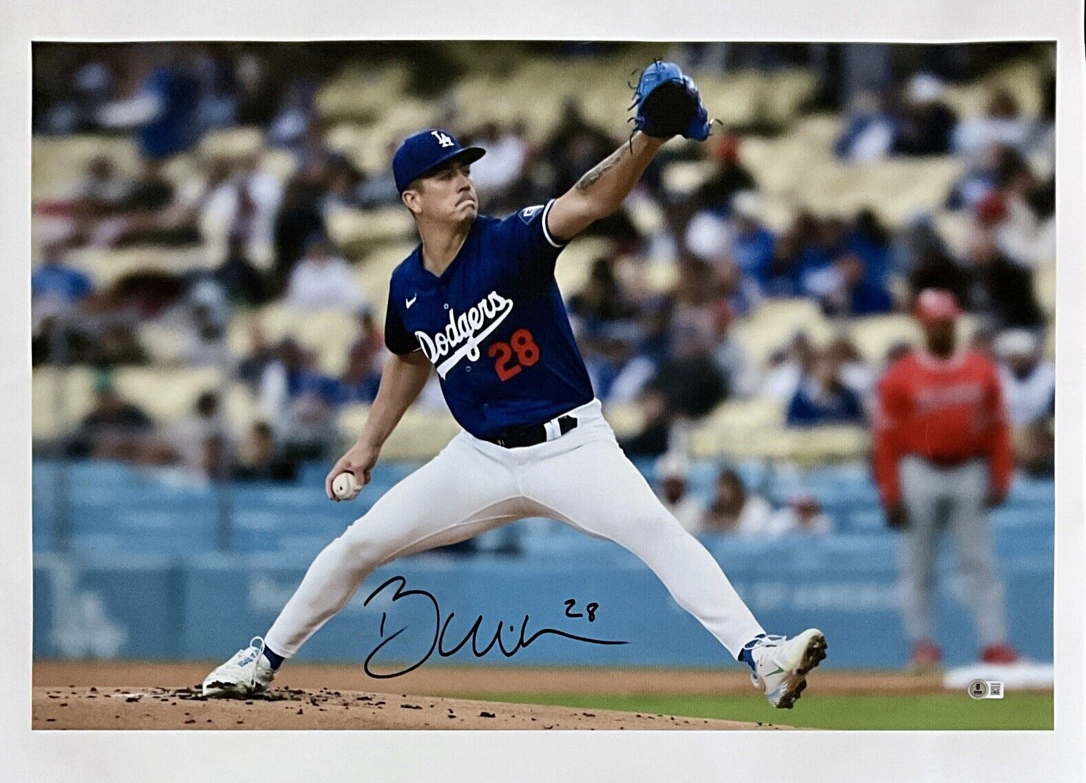 BOBBY MILLER DODGERS SIGNED 20X30 PITCHING VS ANGELS CANVAS PRINT BAS 1W826405