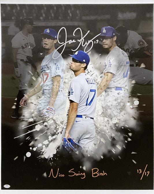 13/17 JOE KELLY DODGERS SIGNED 22X26 POUTY FACE EDIT CANVAS NICE SWING BITCH PSA