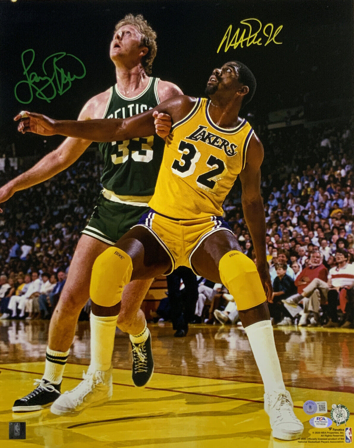 MAGIC JOHNSON LAKERS LARRY BIRD BOSTON CELTICS SIGNED 16X20 PHOTO BAS PSA C10230