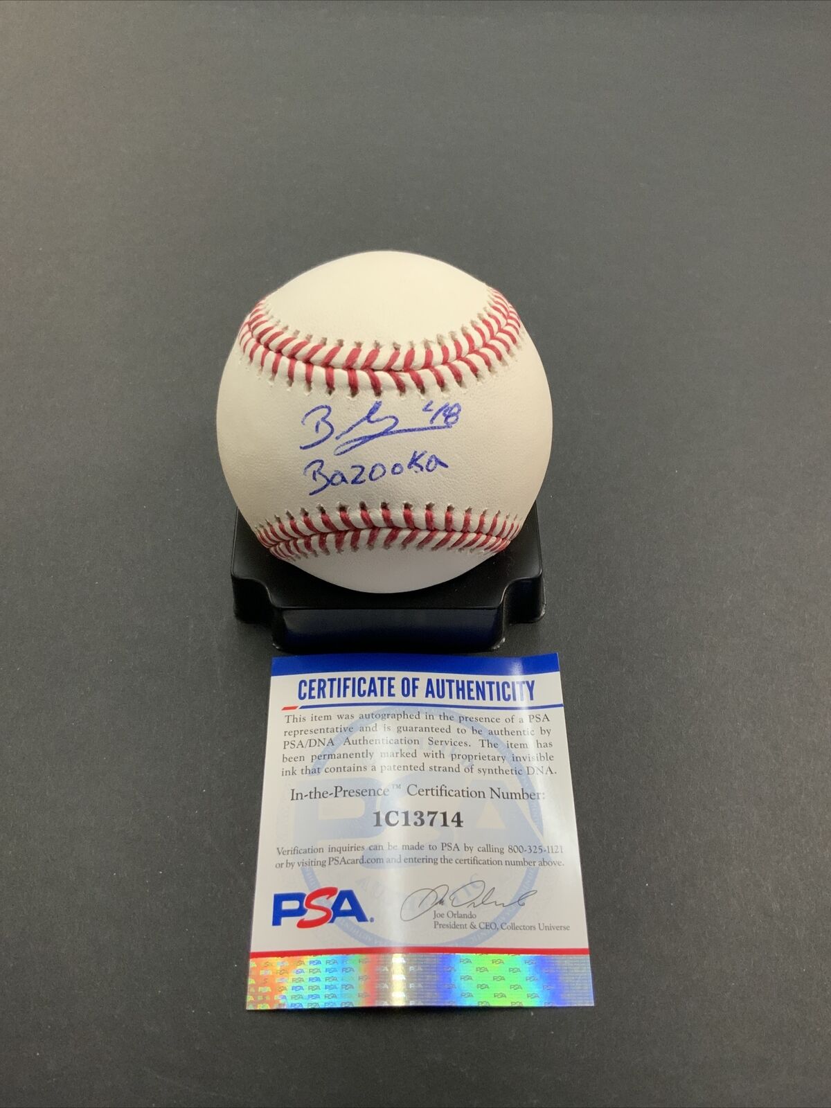 BRUSDAR GRATEROL DODGERS WS CHAMPION SIGNED BASEBALL"BAZOOKA" PSA WITNESS COA