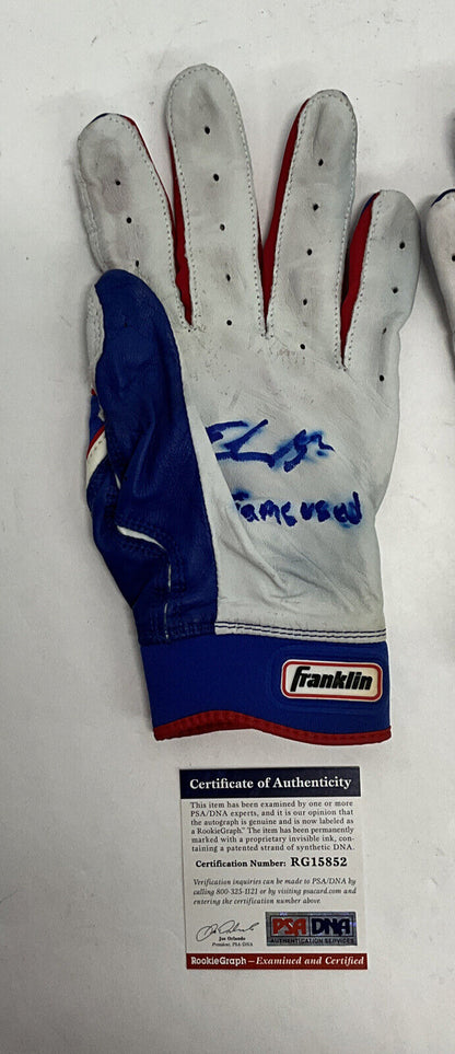 EDWIN RIOS DODGERS 2020 WS CHAMP SIGNED GAME USED BATTING GLOVES PSA RG15851/52