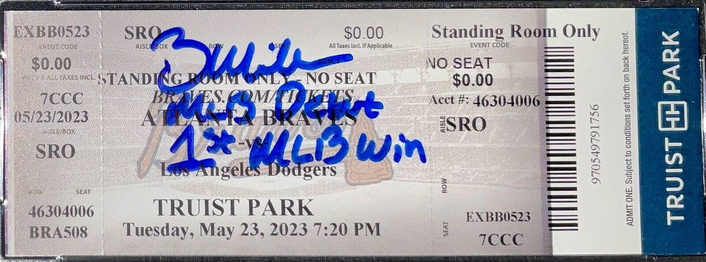 BOBBY MILLER MLB DEBUT & 1ST WIN 5/23/23 Ticket Stub PSA GEM MT 10 AUTO 80057006