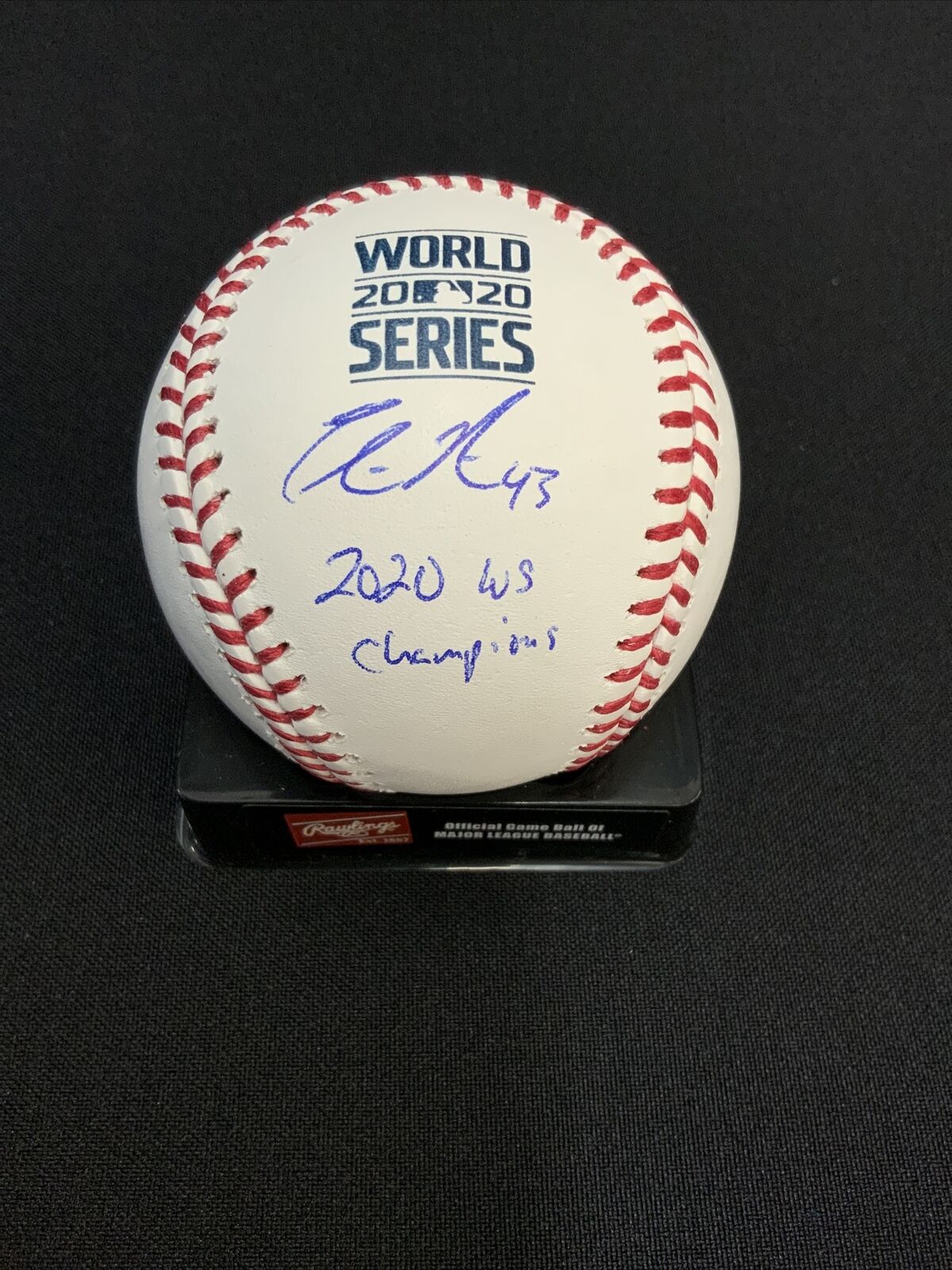 EDWIN RIOS DODGERS SIGNED 2020 WORLD SERIES BASEBALL "2020 WS CHAMP"  PSA