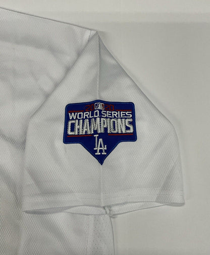 AUSTIN BARNES SIGNED 2020 CHAMPIONS JERSEY "2020 WS CHAMPS LAST OUT" PSA 2C59535