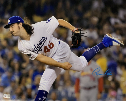 TONY GONSOLIN 2020 WS CHAMPION DODGERS SIGNED 16X20 PITCHING PHOTO BAS WITNESS