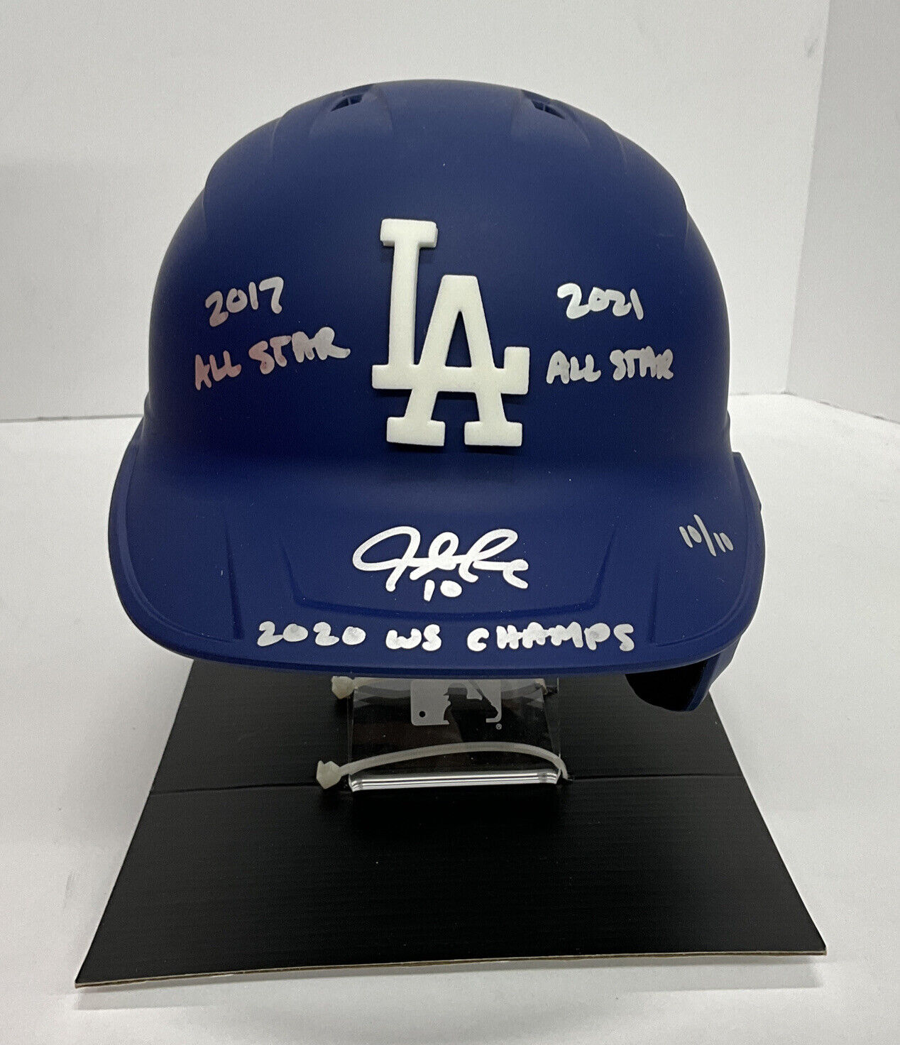 10/10 JUSTIN TURNER WS CHAMP SIGNED DODGERS FULL SIZE HELMET 3 INSCRIPTIONS PSA