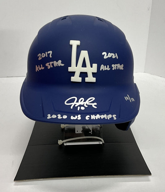 10/10 JUSTIN TURNER WS CHAMP SIGNED DODGERS FULL SIZE HELMET 3 INSCRIPTIONS PSA