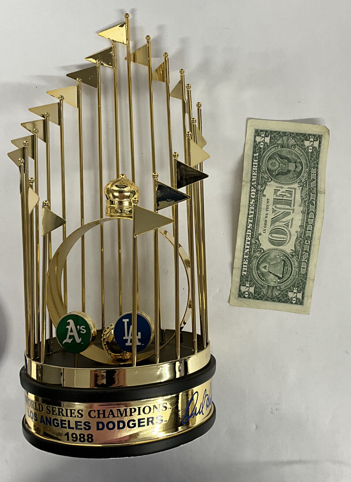 OREL HERSHISER SIGNED DODGERS 12" 1988 WORLD SERIES TROPHY 88 WS MVP PSA 9A20785