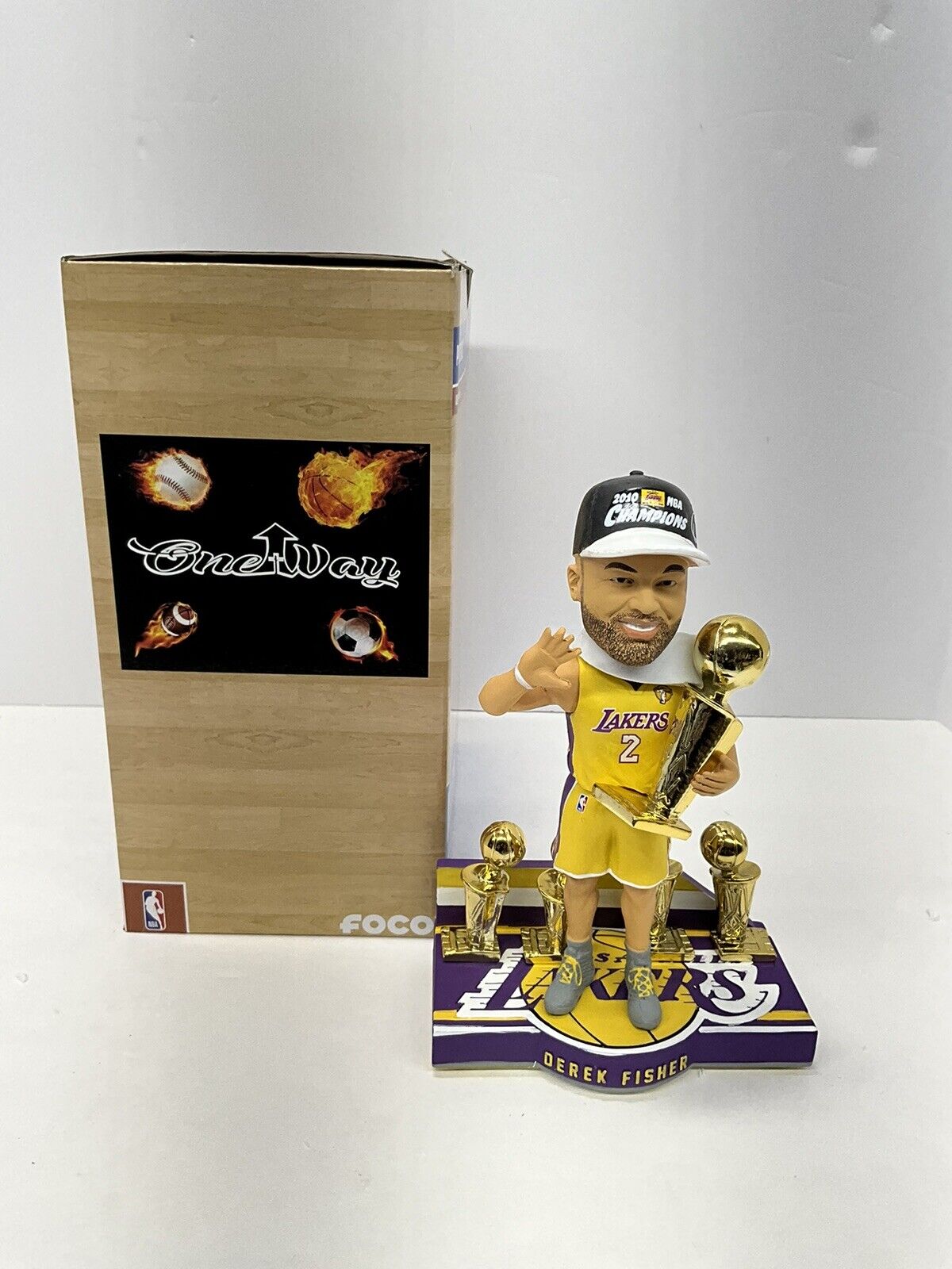 DEREK FISHER SIGNED LAKERS 5X CHAMPION LIMITED #/360 FOCO BOBBLEHEAD BAS W128225