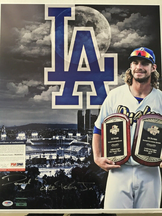 DJ PETERS DODGERS PROSPECT QUAKES RARE FULL NAME 16X20 ROY & MVP PHOTO PSA DNA
