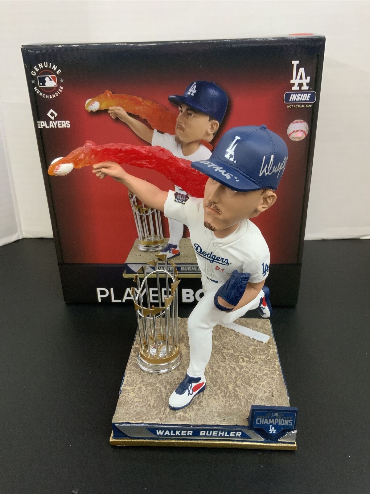 WALKER BUEHLER DODGERS SIGNED FLAME THROWING CHAMPIONSHIP BOBBLEHEAD BUETANE BAS