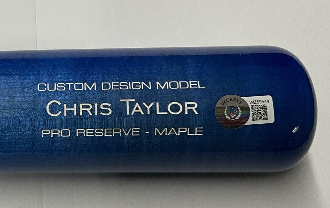 CHRIS TAYLOR DODGERS WS CHAMP SIGNED VICTUS GAME MODEL BLUE BAT BAS ITP WZ59544