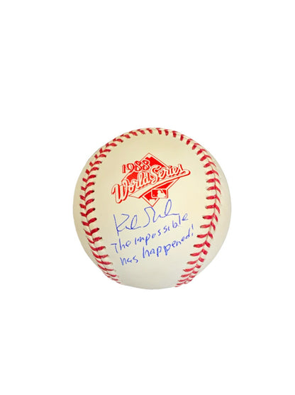 KIRK GIBSON DODGERS SIGNED 88 WS BASEBALL "THE IMPOSSIBLE HAS HAPPENED" BAS ITP