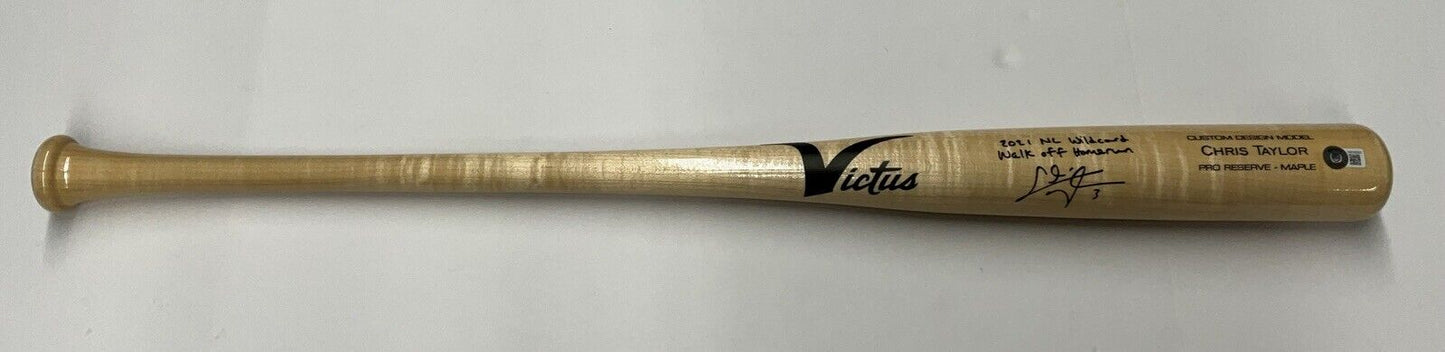 CHRIS TAYLOR DODGERS SIGNED VICTUS BAT "2021 NL WILDCARD WALK0FF HR" BAS WZ59562