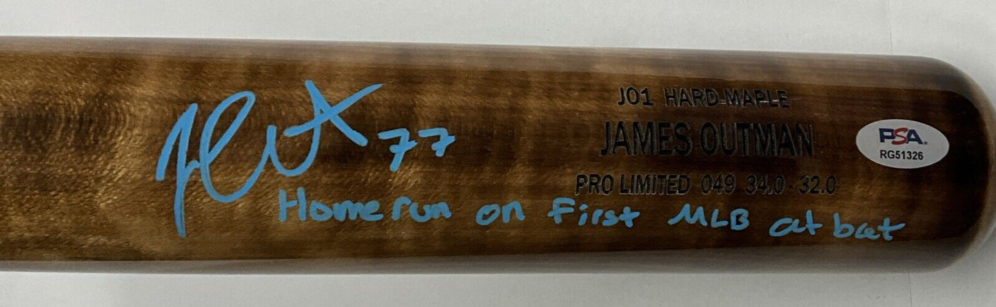 JAMES OUTMAN DODGERS SIGNED MARK LUMBER BAT "HOMERUN ON FIRST MLB AB PSA RG51326