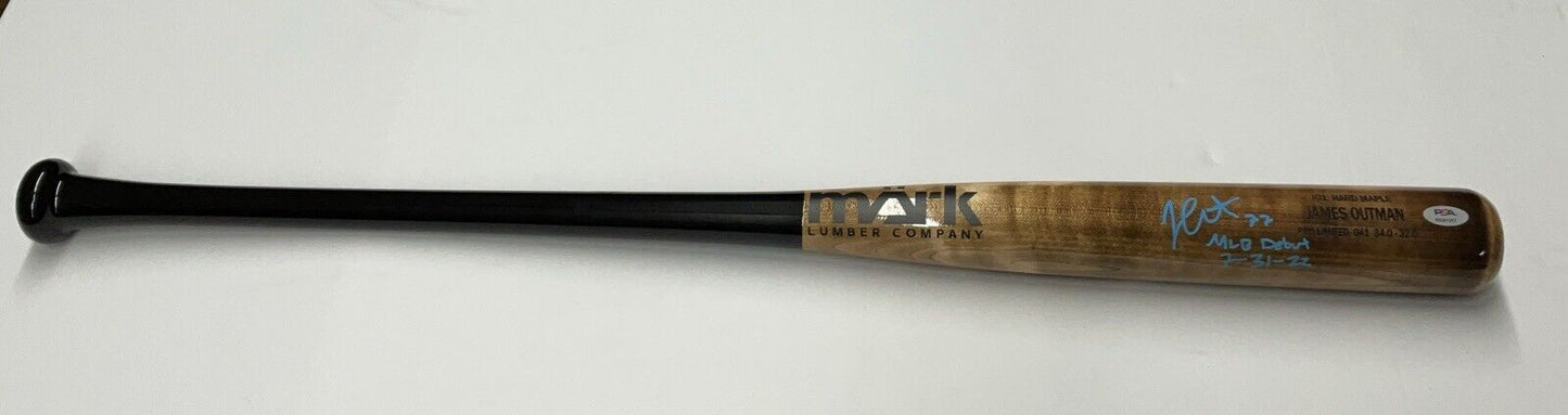 JAMES OUTMAN DODGERS SIGNED MARK LUMBER MODEL BAT "MLB DEBUT 7-31-22 PSA RG51317