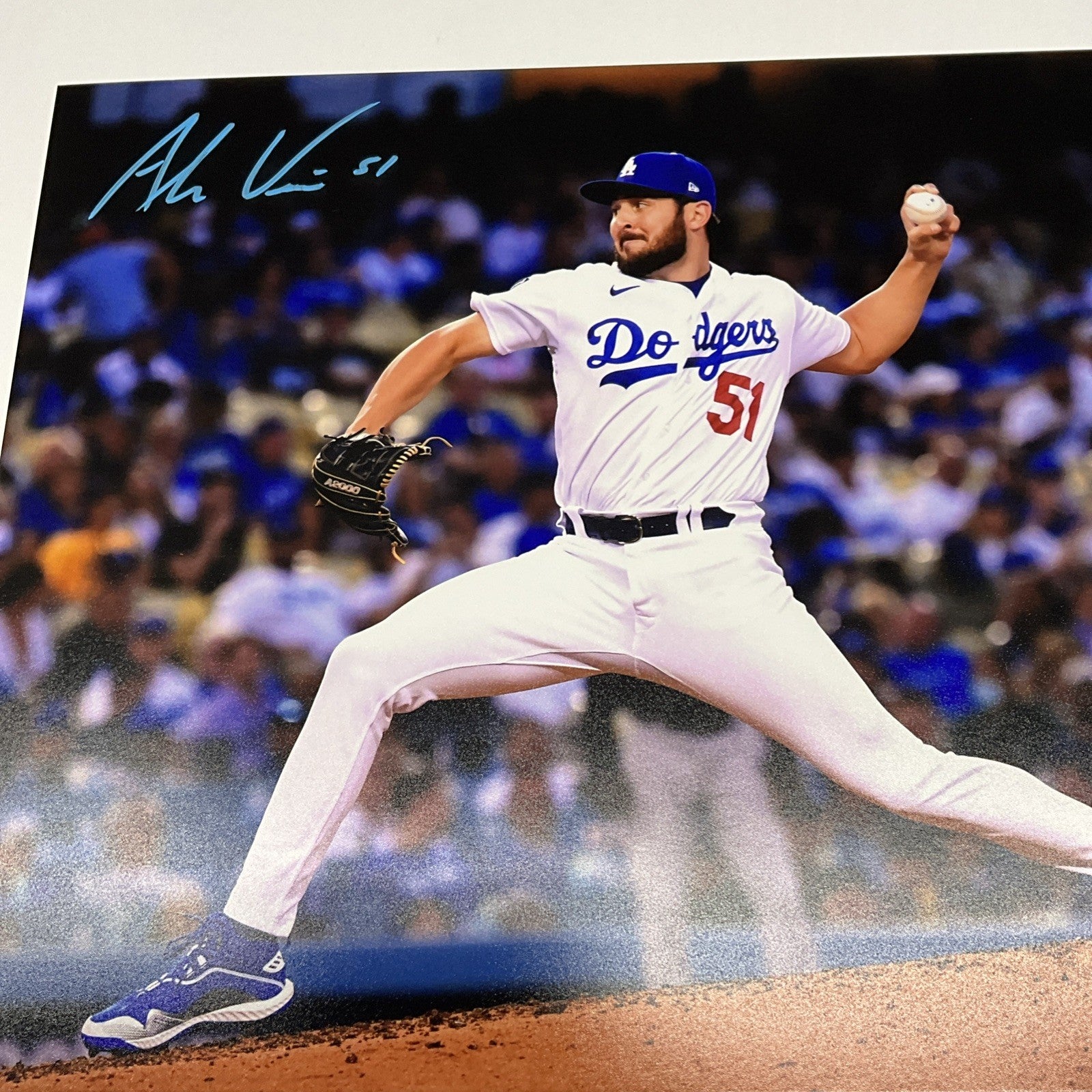 ALEX VESIA DODGERS 2024 WS CHAMPION SIGNED 11X14 PITCHING PHOTO BAS