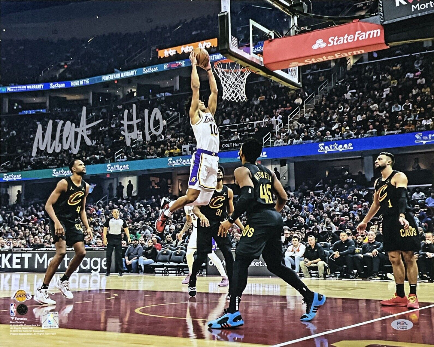 MAX CHRISTIE LOS ANGELES LAKERS SIGNED 16X20 DUNK VS CAVALIERS PHOTO PSA WITNESS