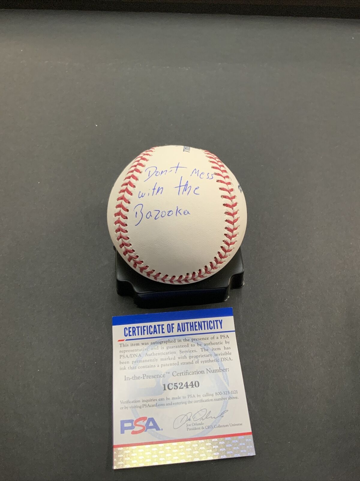 BRUSDAR GRATEROL DODGERS BASEBALL"DON'T MESS WITH THE BAZOOKA" INSCRIPTION PSA