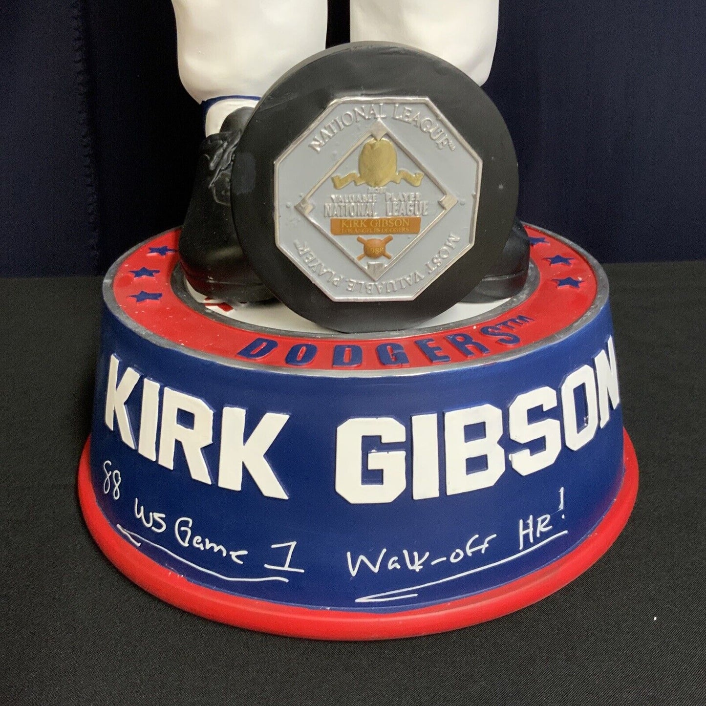 4/10 KIRK GIBSON SIGNED DODGERS 1988 EXCLUSIVE 3FT BOBBLEHEAD 3 INSCRIPTIONS BAS