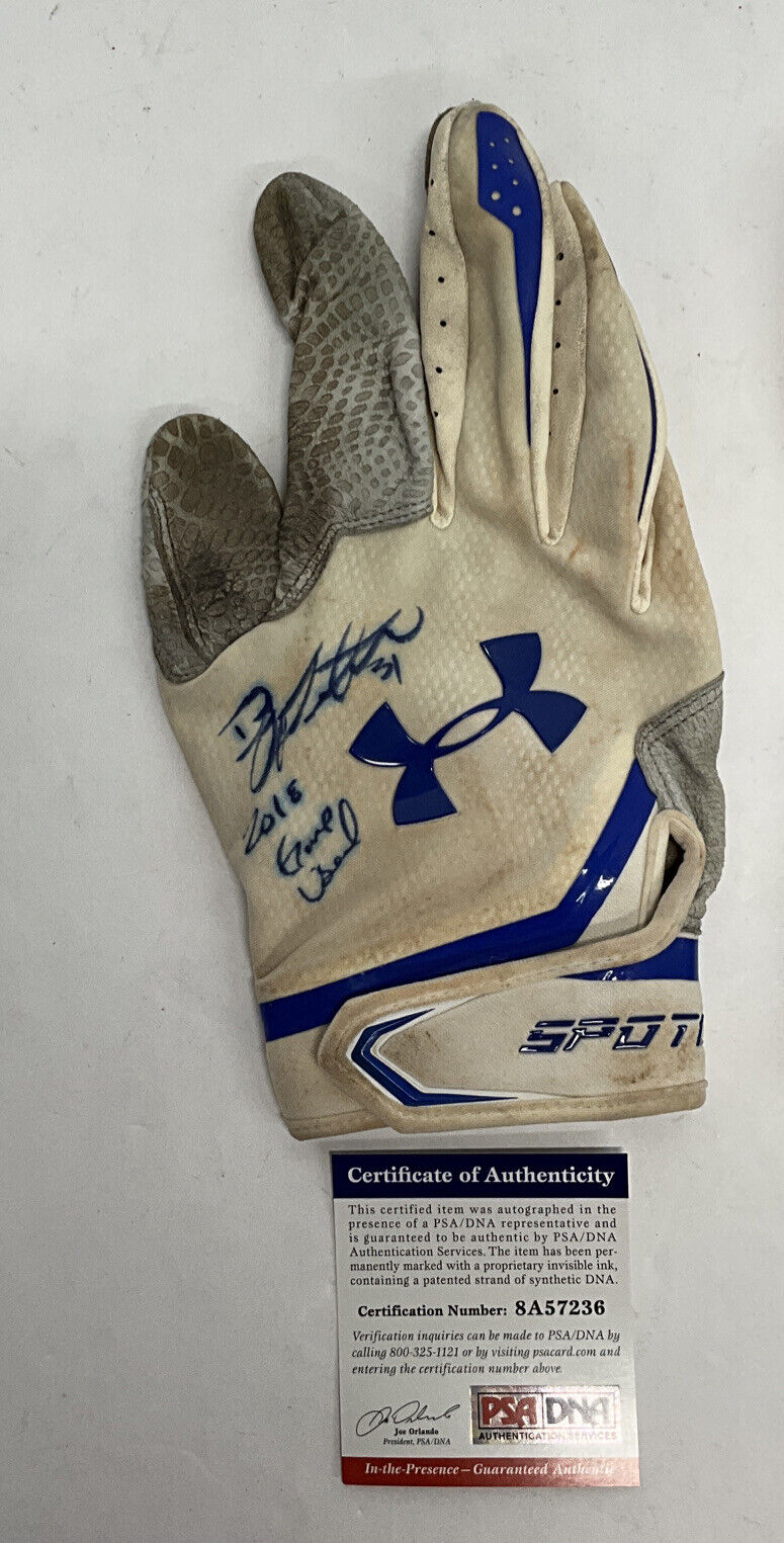 DJ PETERS DODGERS FULL NAME SIGNED GAME USED BATTING GLOVES PSA 8A57236/37