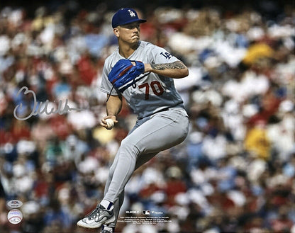 BOBBY MILLER DODGERS SIGNED 16X20 PITCHING VS PHILLIES PHOTO SILVER PSA WITNESS