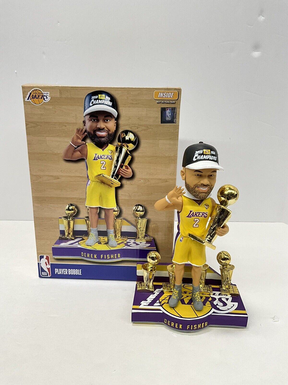 DEREK FISHER SIGNED LAKERS 5X CHAMPION LIMITED #/360 FOCO BOBBLEHEAD BAS W128224