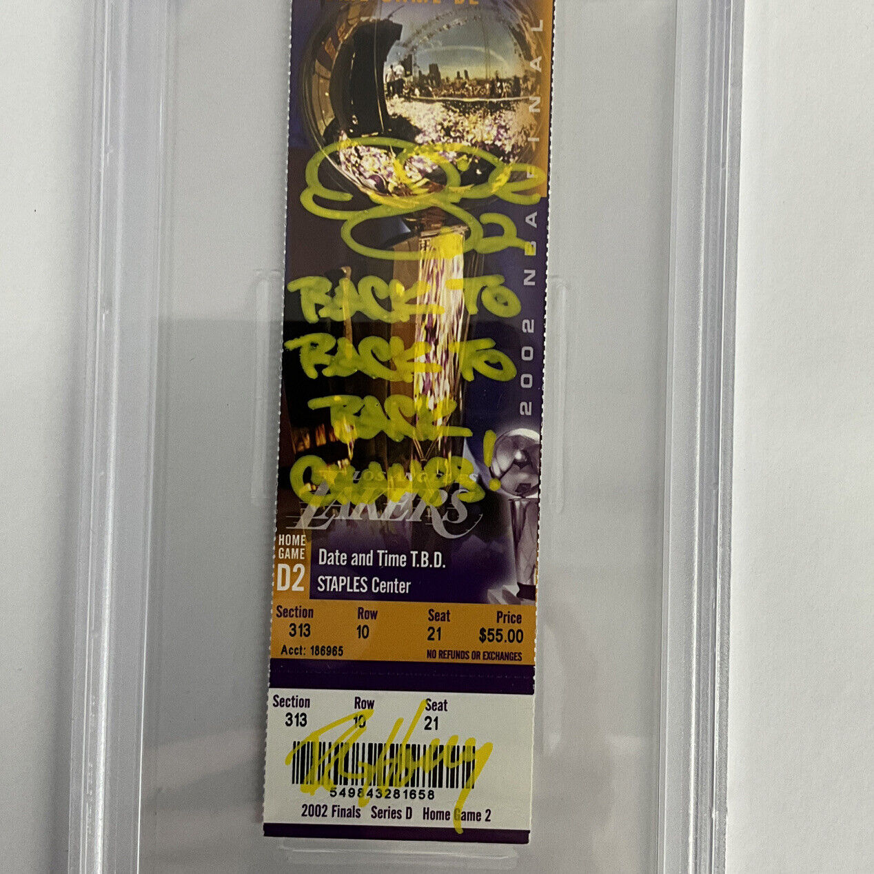 DEREK FISHER & HORRY SIGNED 02 NBA FINALS TICKET STUB PSA 84923854 GM MT 10 AUTO