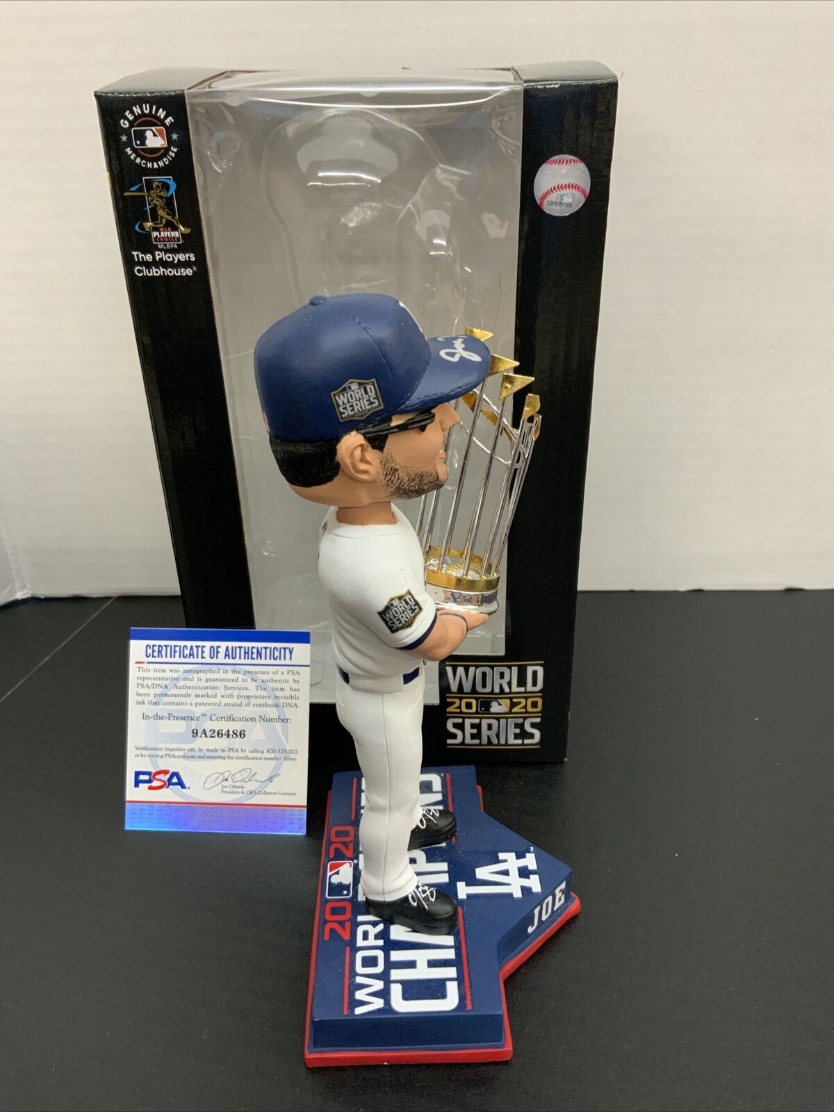 JOE KELLY DODGERS SIGNED CHAMPIONSHIP BOBBLEHEAD 2020 WS CHAMPS INSCRIPTION  PSA