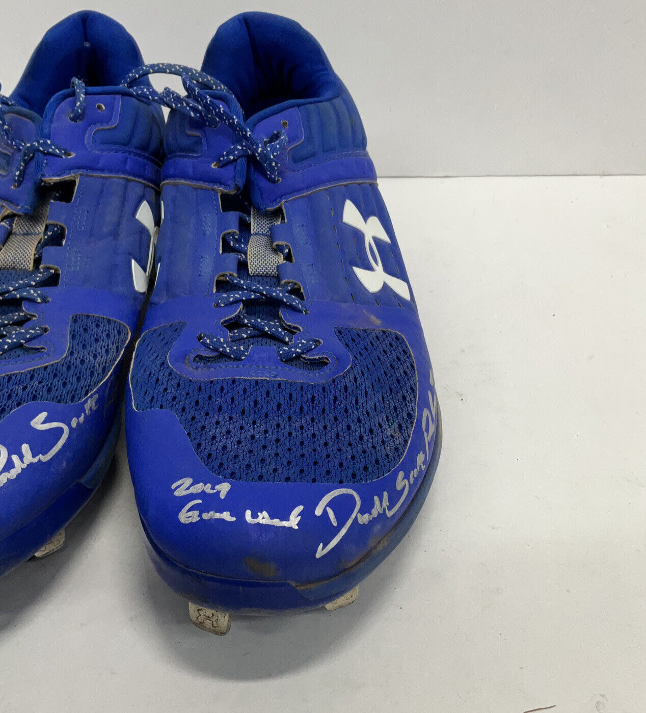 DJ PETERS DODGERS TIGERS FULL NAME SIGNED GAME USED CLEATS PSA RG29220/21