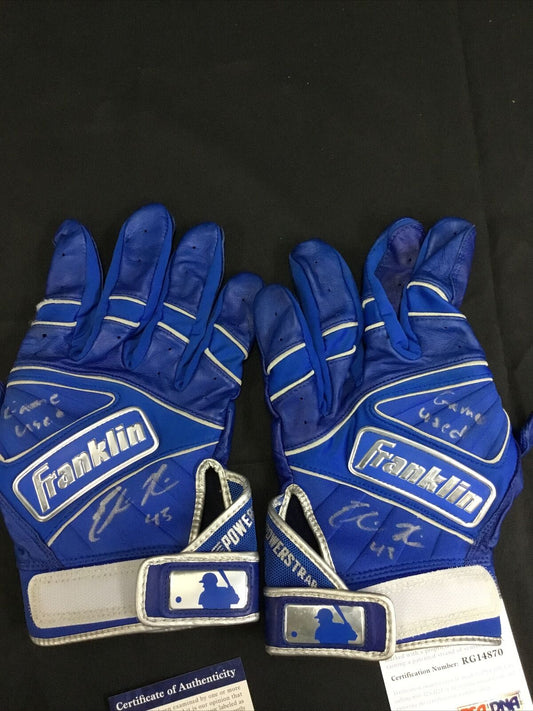 EDWIN RIOS DODGERS SIGNED & INSCRIBED GAME USED BATTING GLOVES PSA RG14866 / 70
