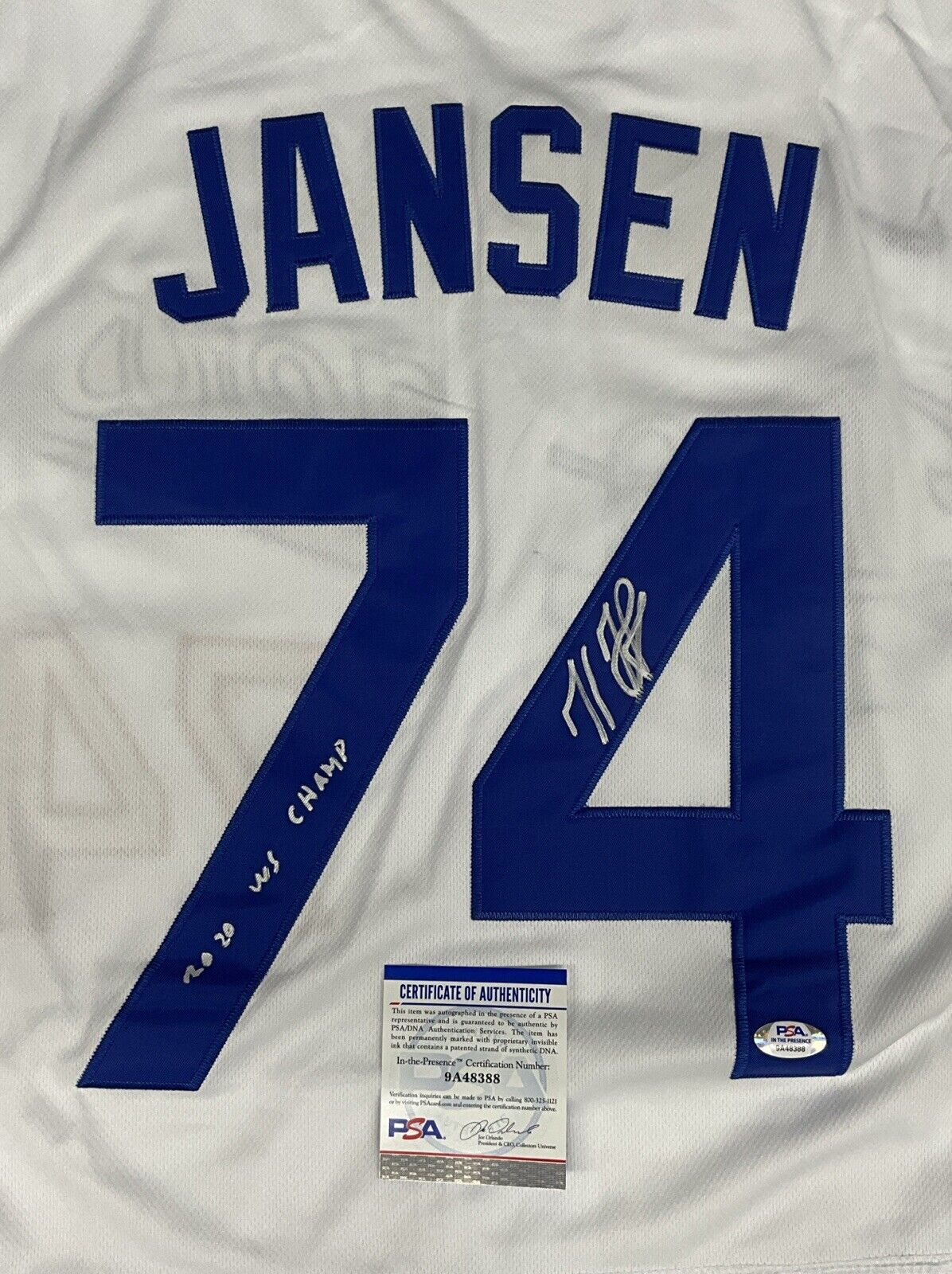 KENLEY JANSEN DODGERS SIGNED 2020 WORLD SERIES JERSEY 2020 WS CHAMP" PSA 9A48388