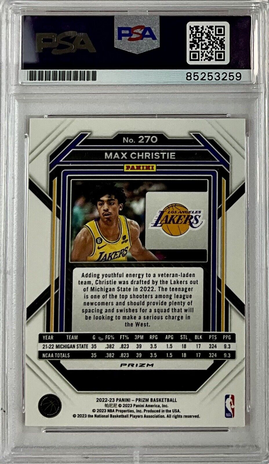 MAX CHRISTIE SIGNED LAKERS CRACKED ICE PINK PANINI PRIZM 270 RC PSA ITP 85253259