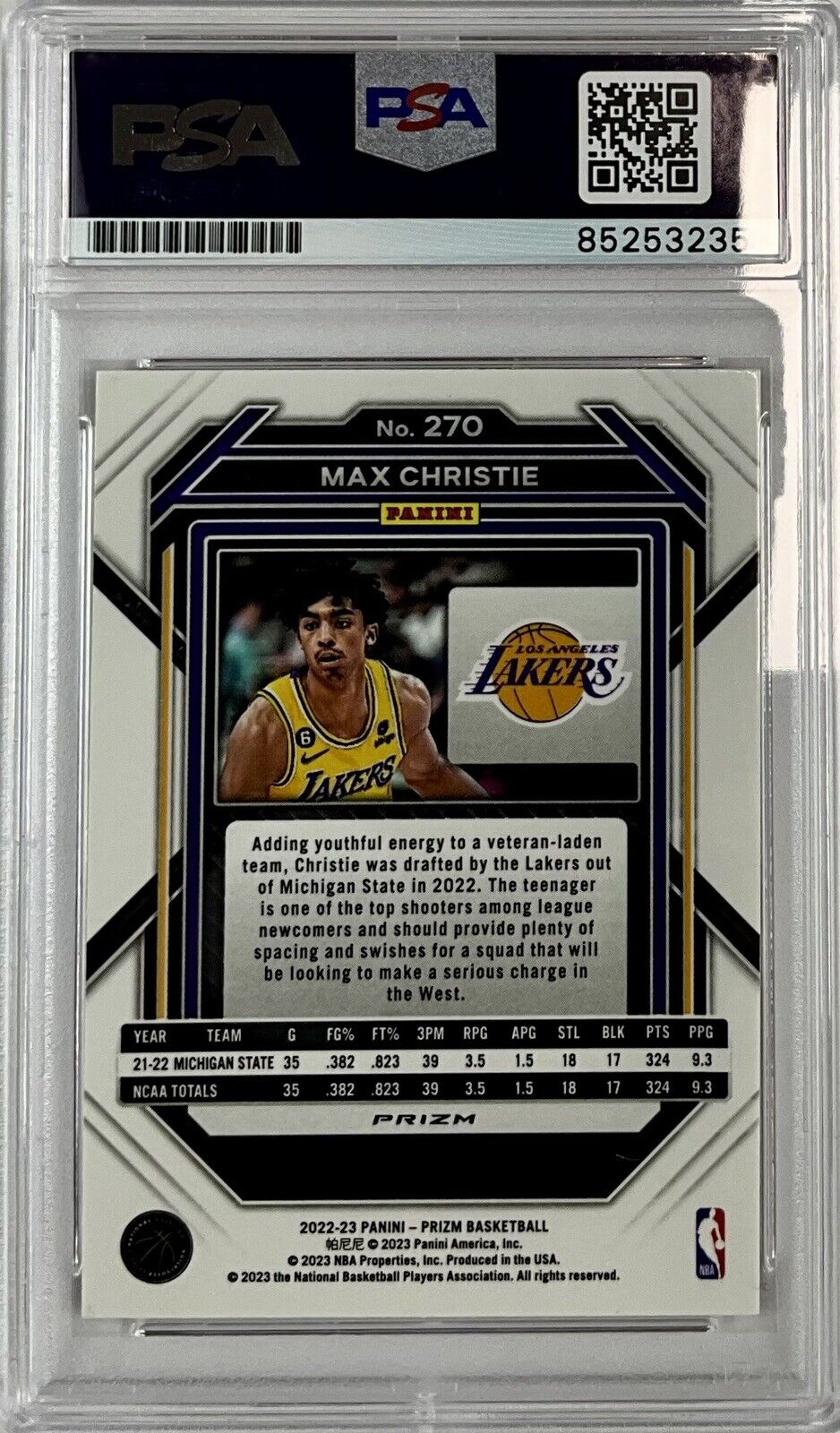 MAX CHRISTIE SIGNED LAKERS CRACKED ICE RED PANINI PRIZM #270 RC PSA ITP 85253235