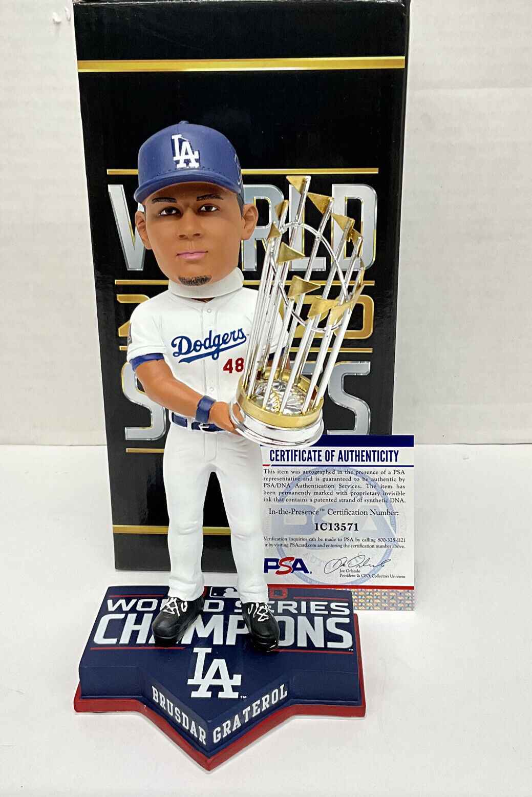 BRUSDAR GRATEROL DODGERS SIGNED 2020 WS FOCO BOBBLEHEAD "BAZOOKA" PSA 1C13571