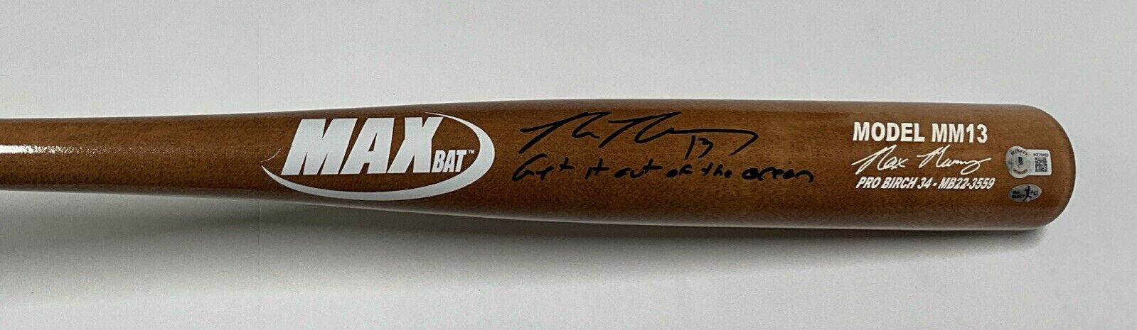 MAX MUNCY DODGERS SIGNED MAXBAT MODEL BAT "GET IT OUT OF THE OCEAN" BAS WZ79425